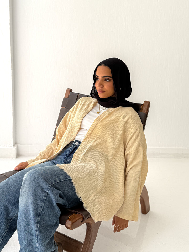 Cotton Fringed kimono in Beige