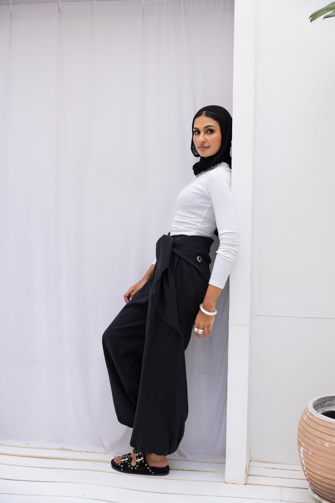 Eyelet wrap pants in Black (Pre-Order 10 days)