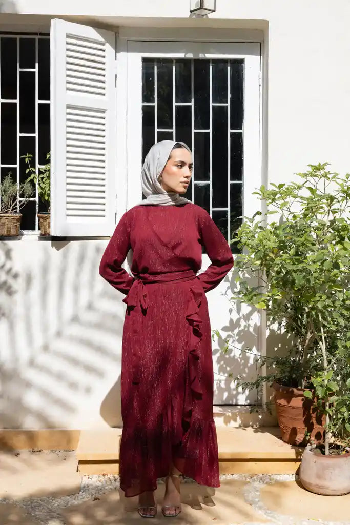 Ruffle wrap set in Burgandy + Skirt liner