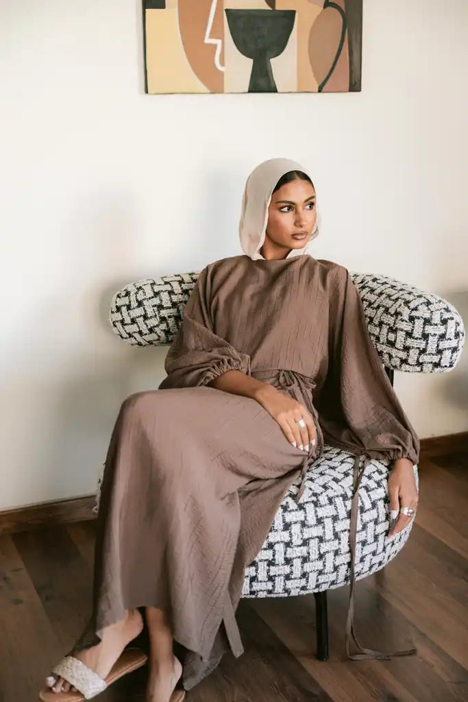 Drawstring dress in Brown