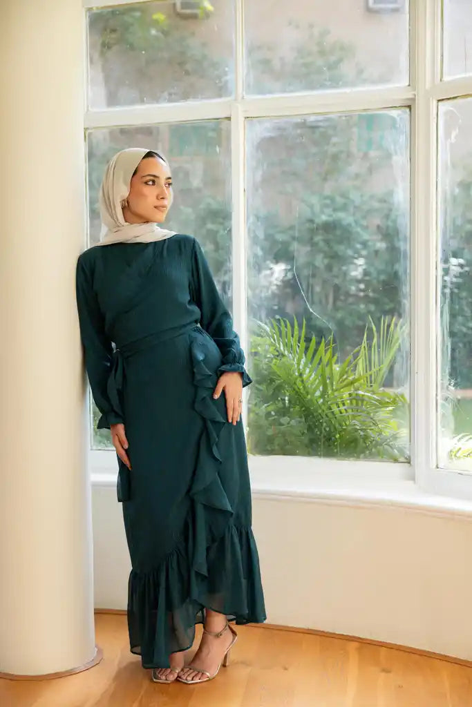 Ruffle wrap set in Teal + Skirt liner