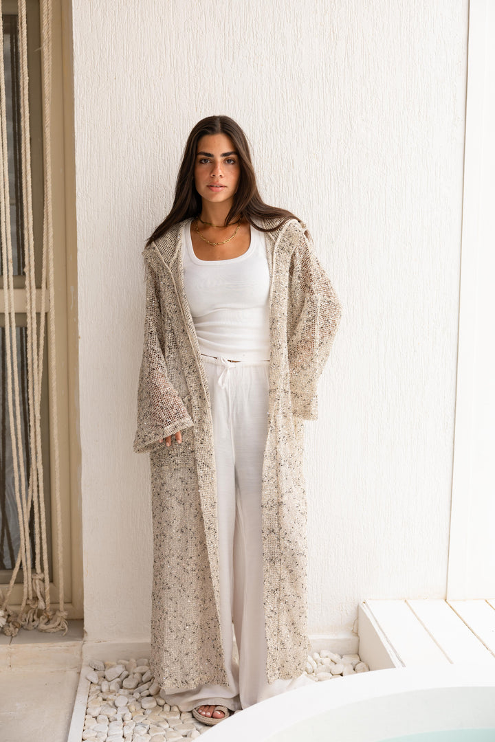 Starlit hooded kimono in crème