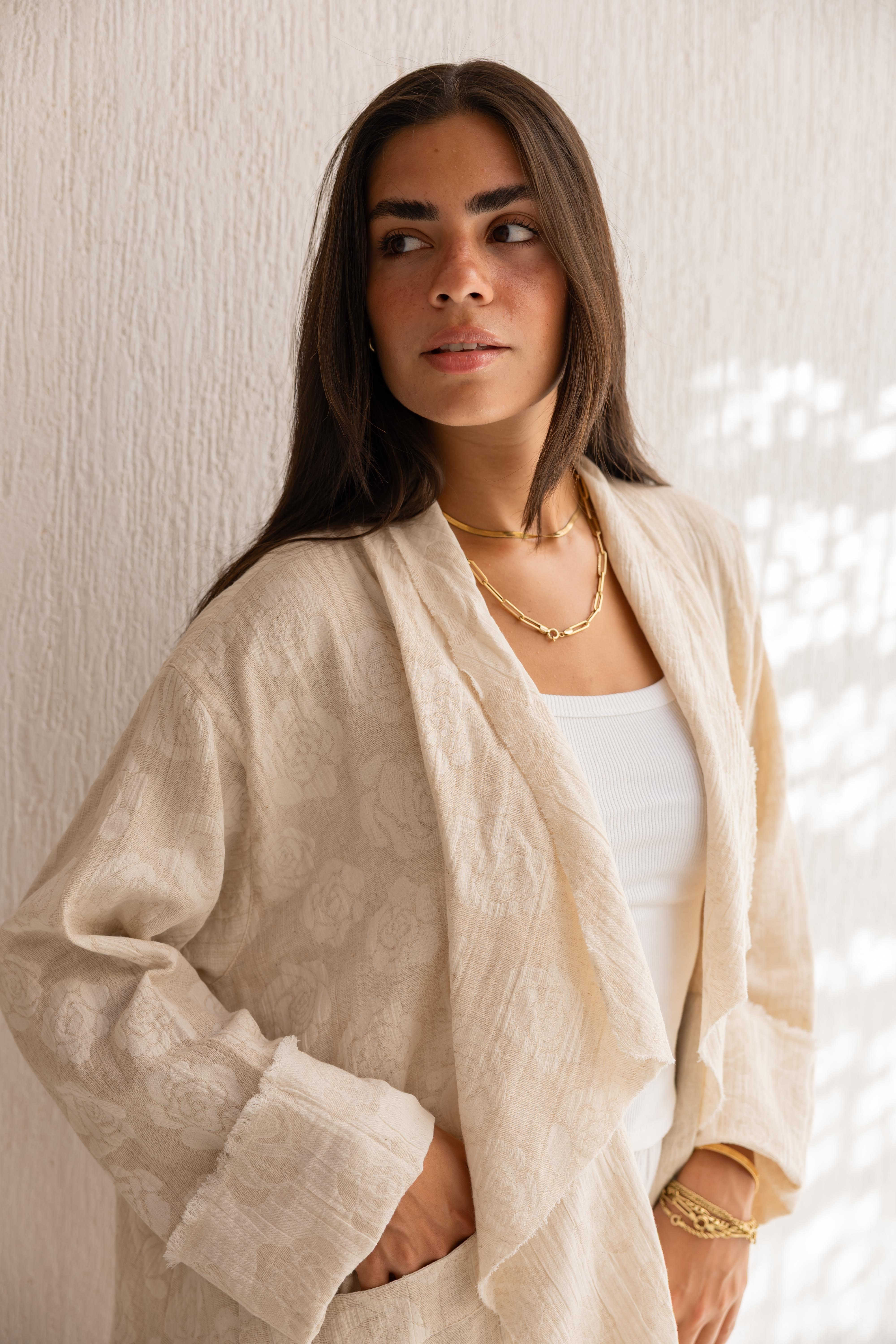 Roselle linen kimono