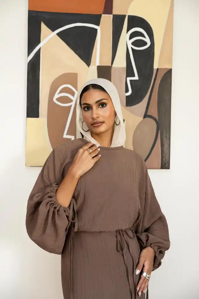 Drawstring dress in Brown