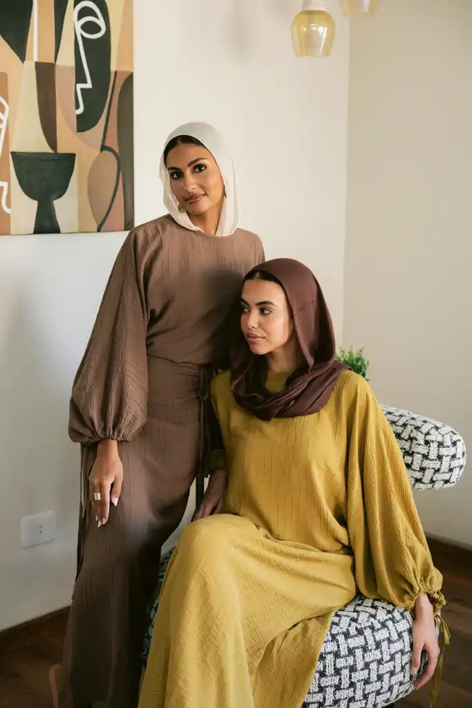 Drawstring dress in Brown