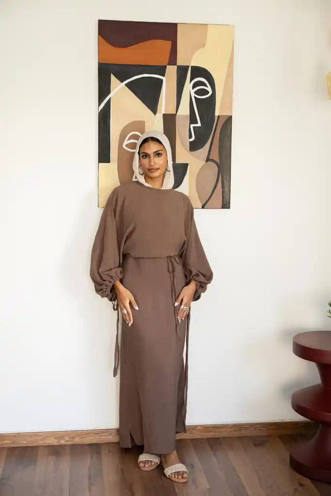Drawstring dress in Brown