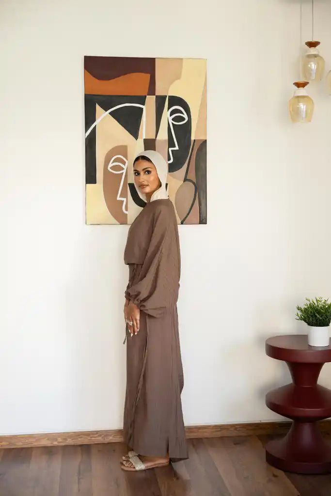 Drawstring dress in Brown