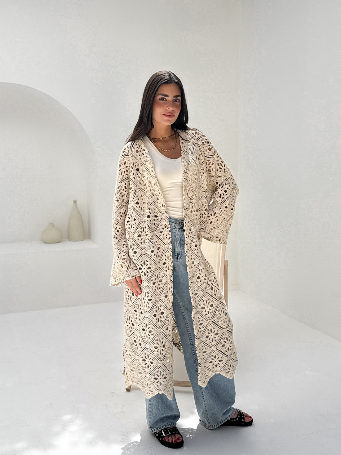 Crochet sequin kimono