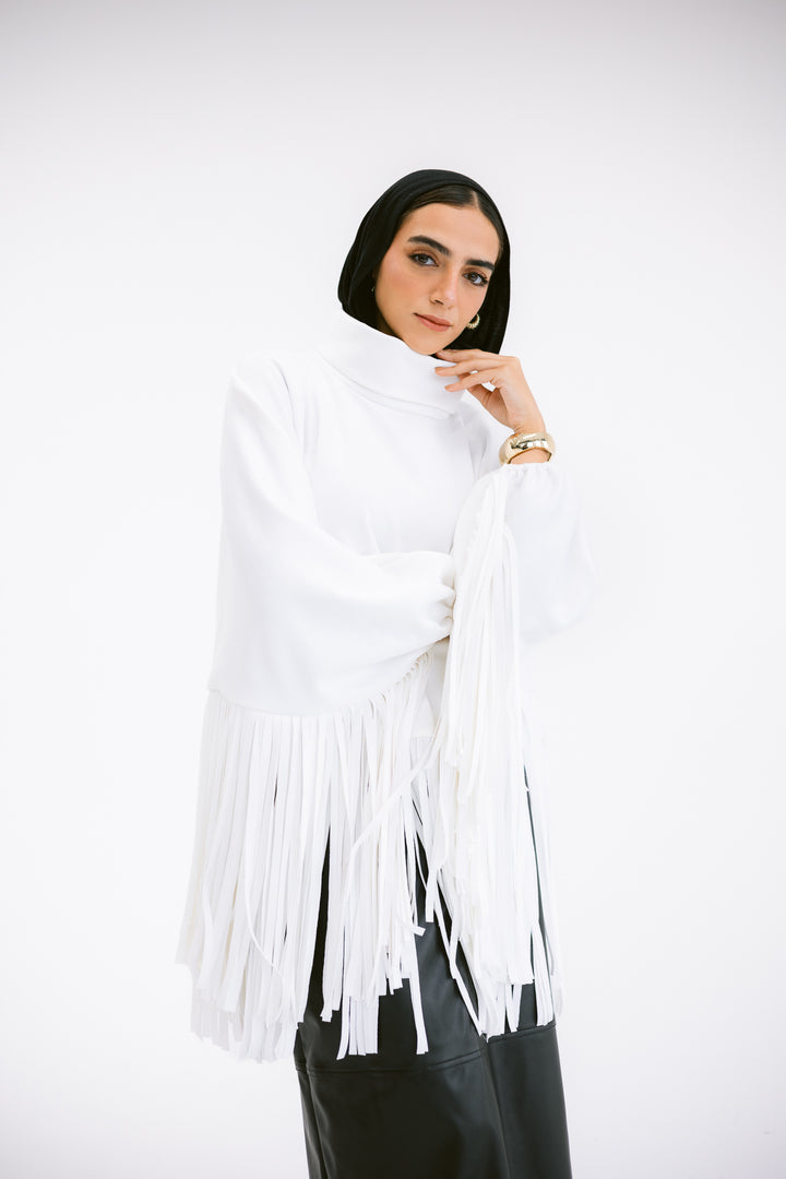 Suede fringes top in White