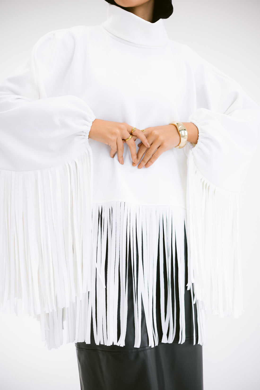 Suede fringes top in White