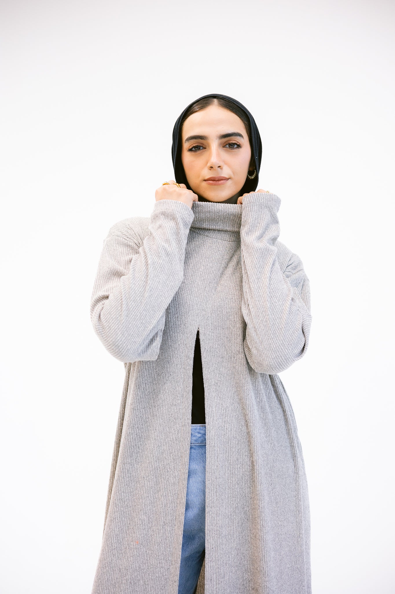 Turtle neck Split Dress in Cafe