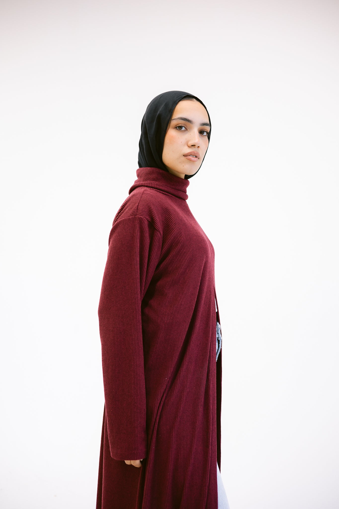 Turtle neck Split Dress in Burgandy