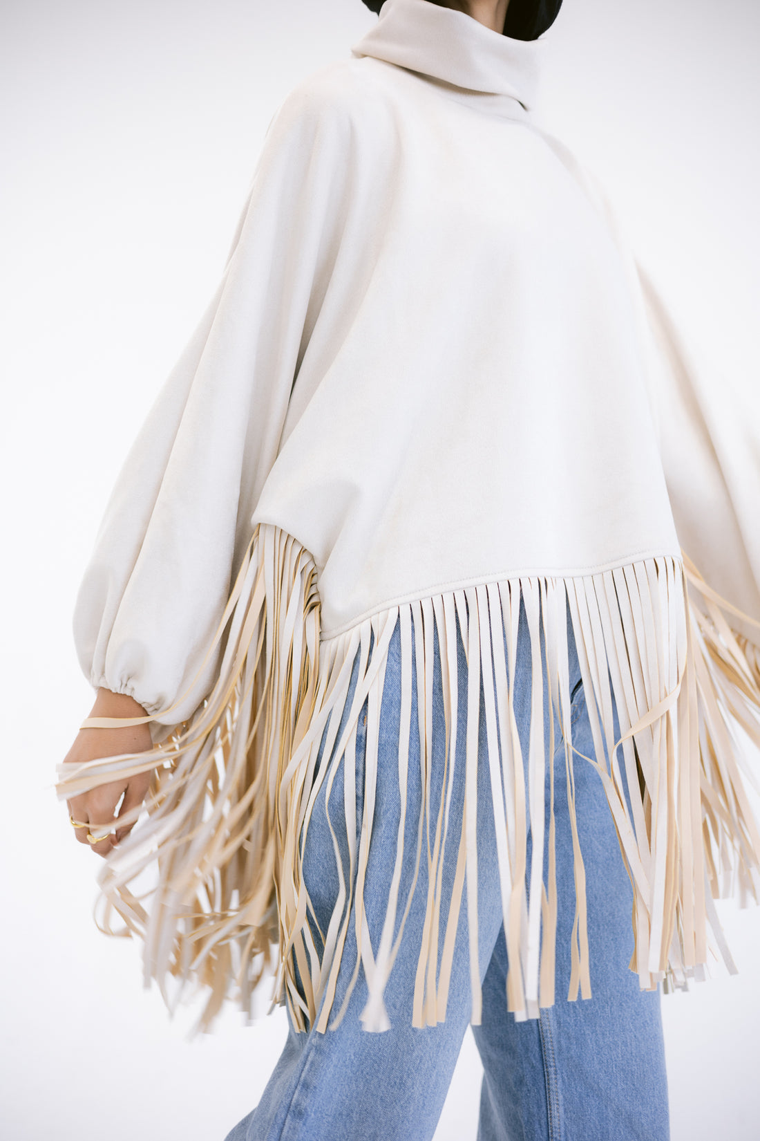 Suede fringes top in Beige