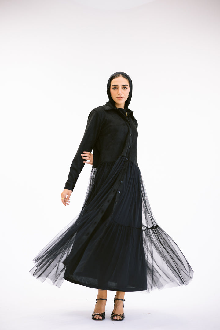 Black Tulle Shirt-Dress