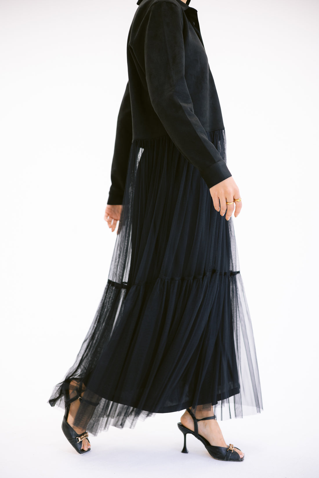 Black Tulle Shirt-Dress